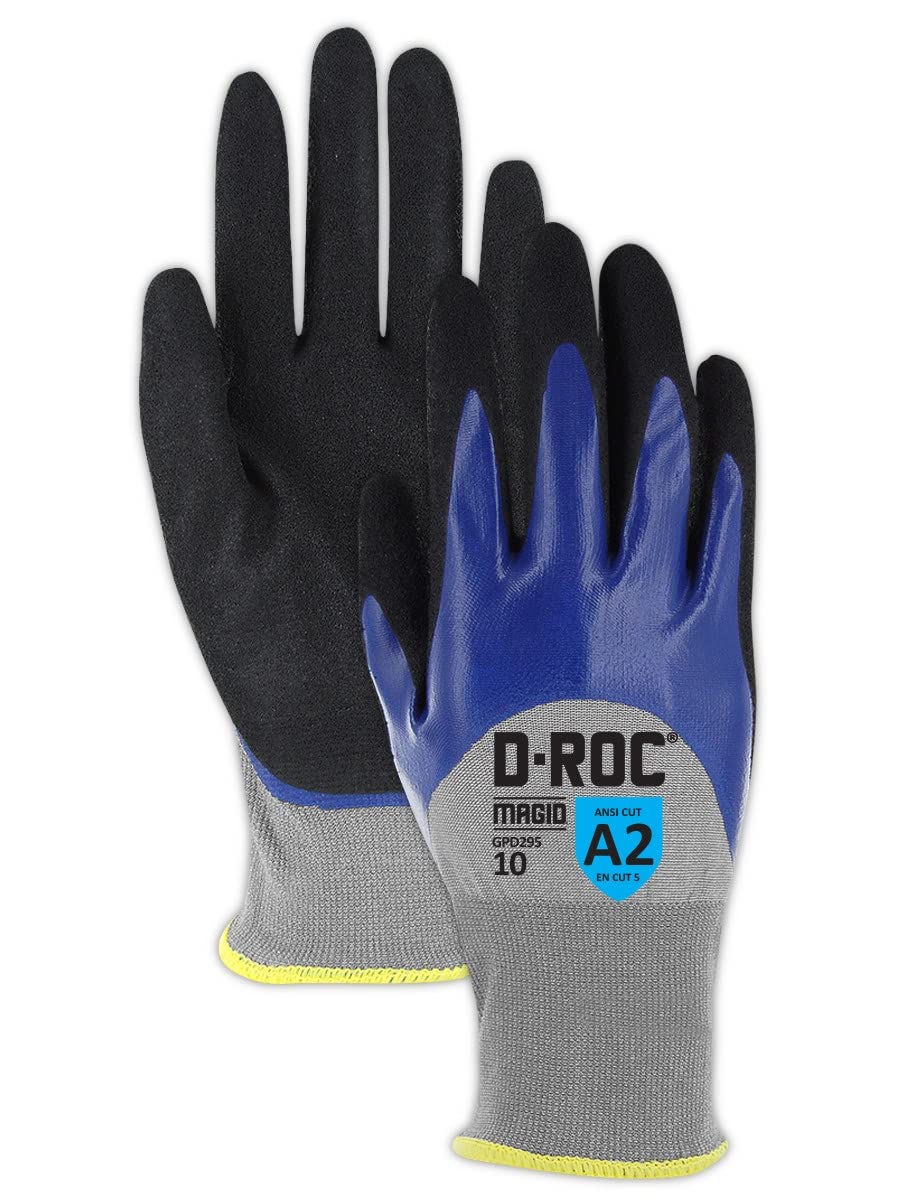 MAGID Lightweight Cut Resistant Double Dipped Sandy Nitrile Coated Work Gloves Nitrile Coated HPPE Safety Gloves for Appliance and Automotive