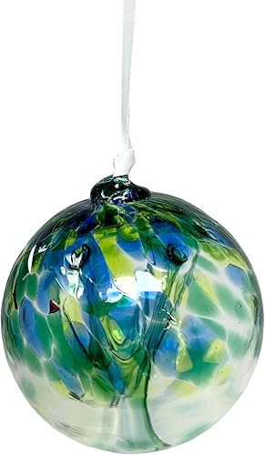 Globo de cristal verde marino del árbol de la vida, pequeño de 3.5 pulgadas, soplado a mano, bola de observación de jardín para colgar en interiores