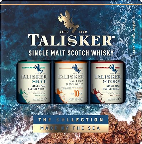 Talisker Single Malt Scotch Whisky | 45.8% vol | 3 x 5cl | Gift Pack | 3 Distinct Impressions | Peated | Smoky Flavour | Made by the Sea | Perfect for Whisky Lovers | with Gift Box
