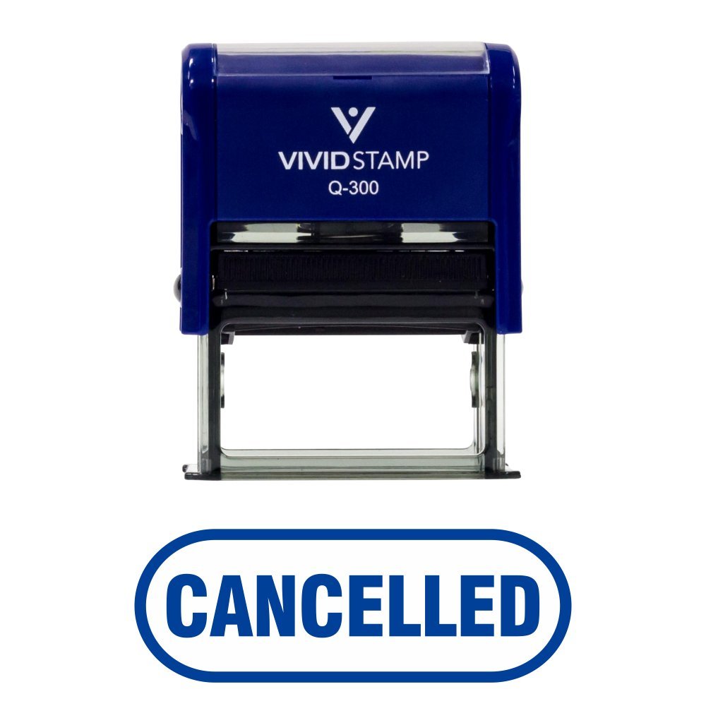 Sello de goma para oficina con borde de botón cancelado (azul) - L