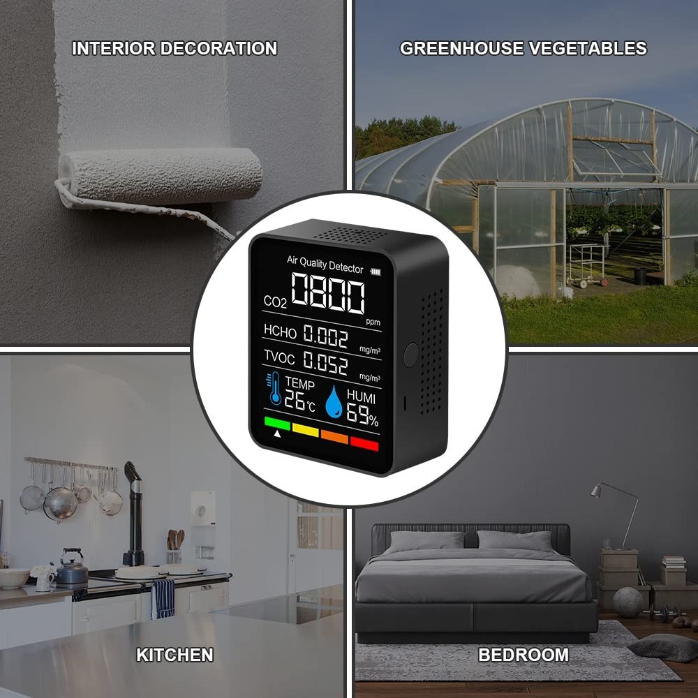 Detector de Gases, Detector de dióxido Carbono CO2 Smart Digital Temperatura Interior Sensor Humedad Probador la Calidad del Aire Monitor(Bianco)