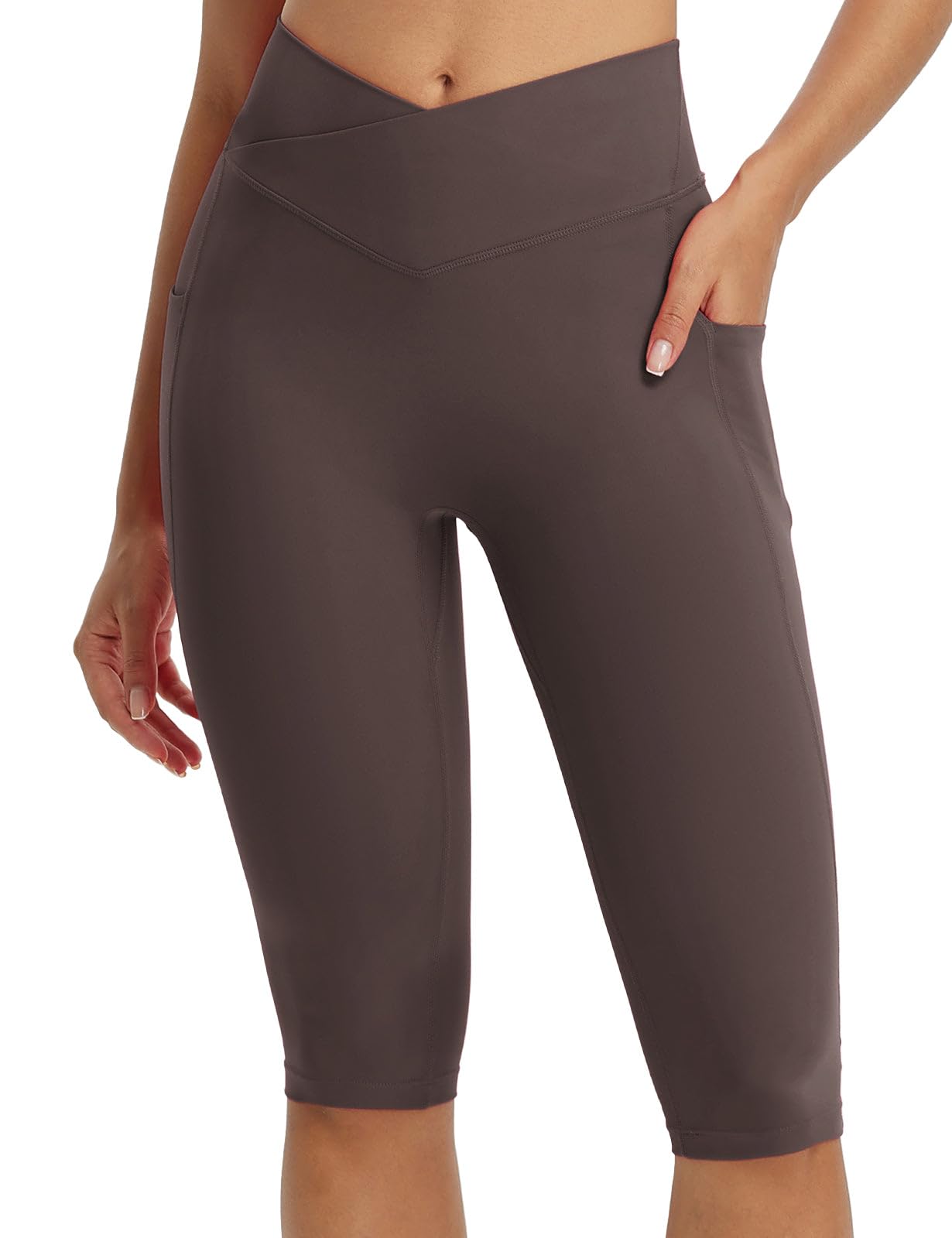 BALEAF Damskie legginsy Capri do kolan z kieszeniami Capri z wysokim stanem joga na co dzień trening ćwiczenia