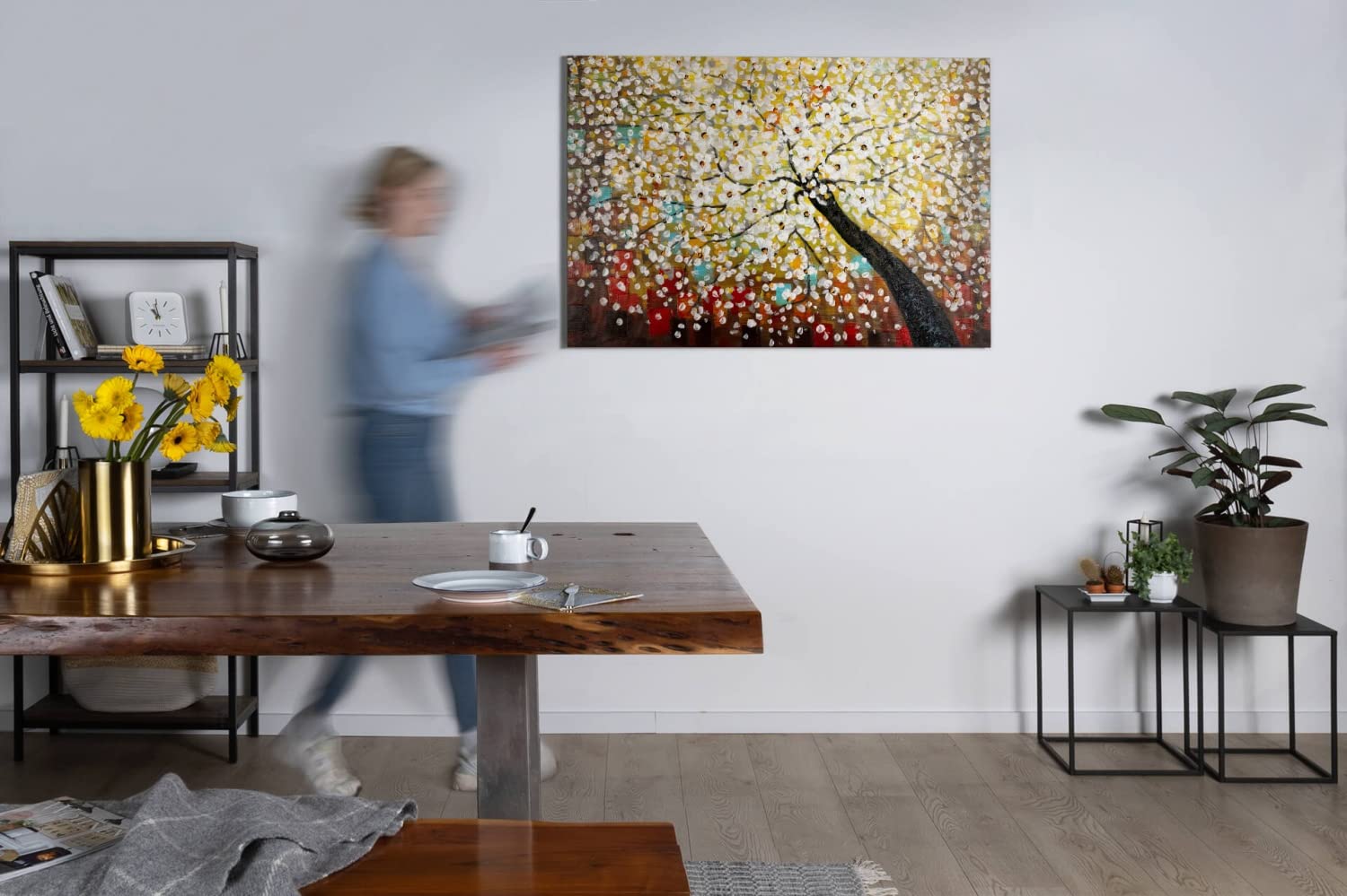 KunstLoft Leinwandbild | 100% HANDGEMALT | 120x80cm | Gemälde 'Zauber im Baumwipfel' | Wald & Bäume | Bunt | Wandbild Wohnzimmer