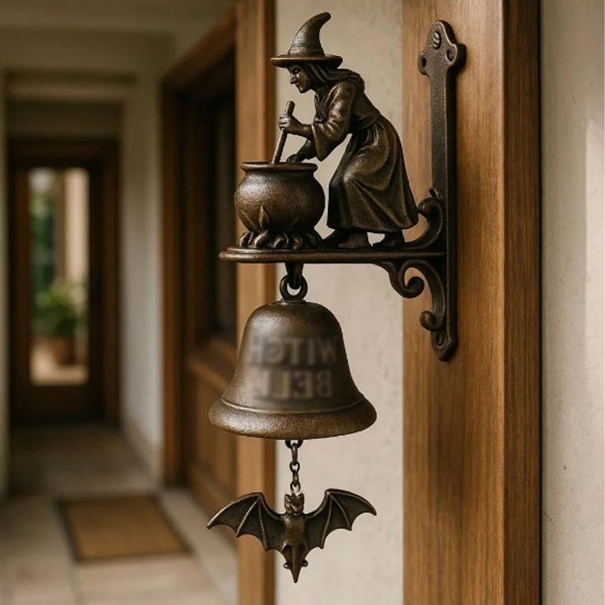 Ausi Vintage Halloween Hexe Türklingel Gusseisen Dekorative Zaubertrank Hexe für Veranda Garten Haustür Innen- und Außendekoration