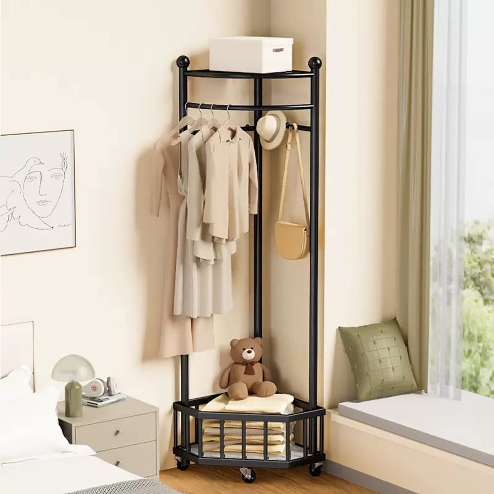 Aycdl C Gold Rolling Oat Rack With Storage Basket Orner Metal Hanger For Pants Stylish Hallway Nizer Versatile Lothing Stand For Home And Office,