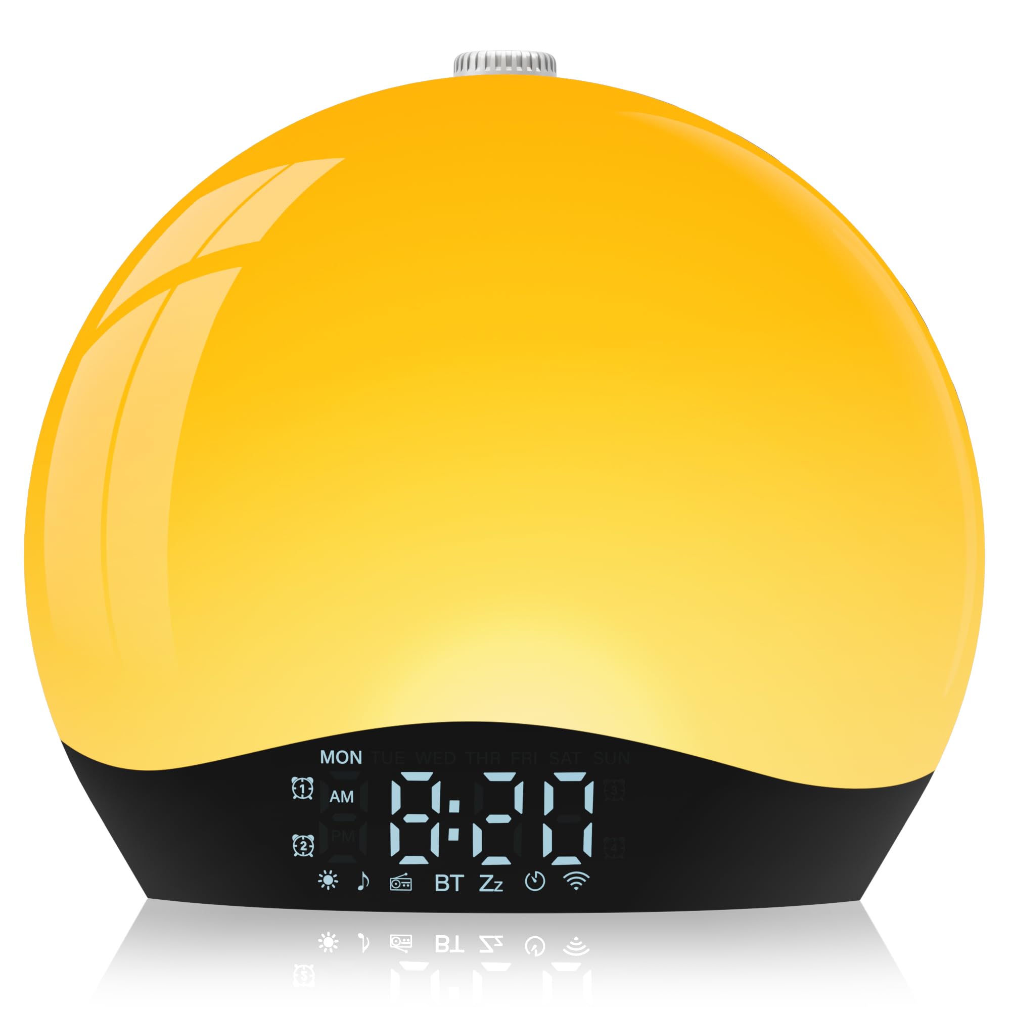 Sveglia Wake Up Light Con Simulatore Alba, Altoparlante Bluetooth, Radio FM E 22 Suoni Naturali – Giallo, Adattatore Incluso
