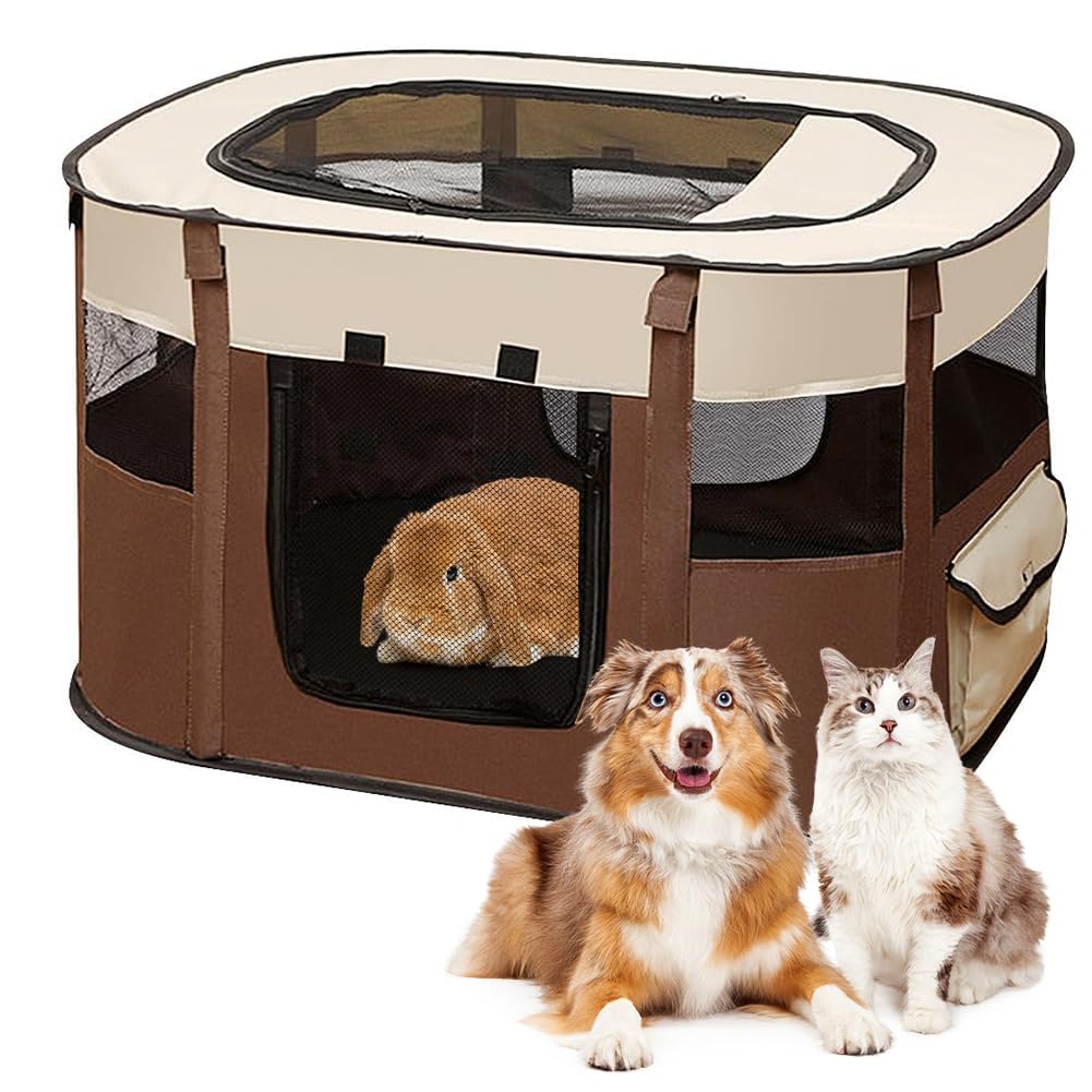 Cane per cuccioli, pieghevole, in tessuto Oxford, per cani, conigli, porcellini d'India, gatti, 70 x 55 x 40 cm, caffè