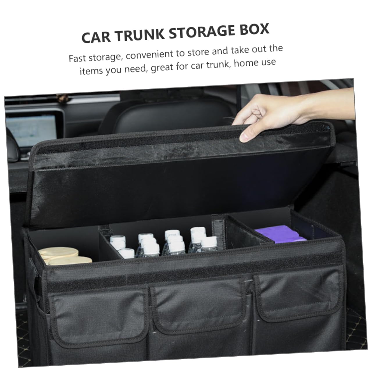 Boîte de Rangement Noir Pliable en Oxford pour Coffre de Voiture