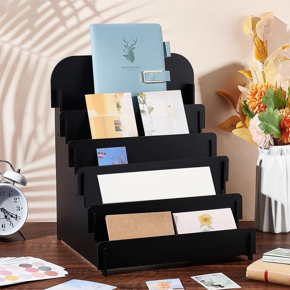 PH PandaHall Soporte para tarjetas de madera, multiusos, para tarjetas de cumpleaños, escaparate minorista, eventos (negro, 30 x 30 x 36 cm)