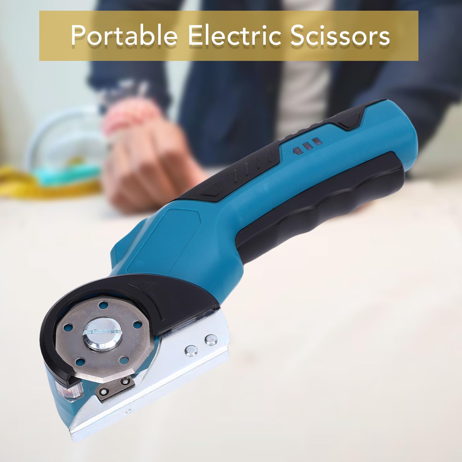 Fabater Cordless Electric Scissors, 4V Rechargeable Cardboard Cutter with Safety Lock & LED Light, Carpet Cutter Electric Box Cutter, Rotary Cutter for Leather Carpet Plastic (Blue)