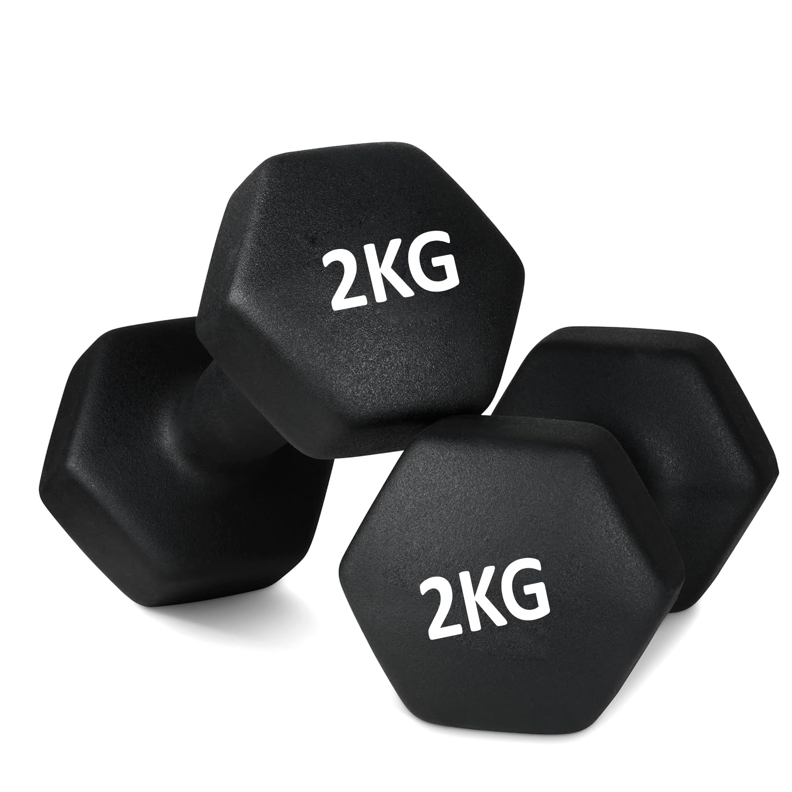 NTEK Neoprene Dumbbells Pair β Hex Hand Weights Set for Women & Men β Anti-Slip, Sweat-Resistant Dumbbell Set for Home Gym, Fitness, Pilates, Arm Workouts & Strength Training (BLACK, 2 KG (1PAIR))