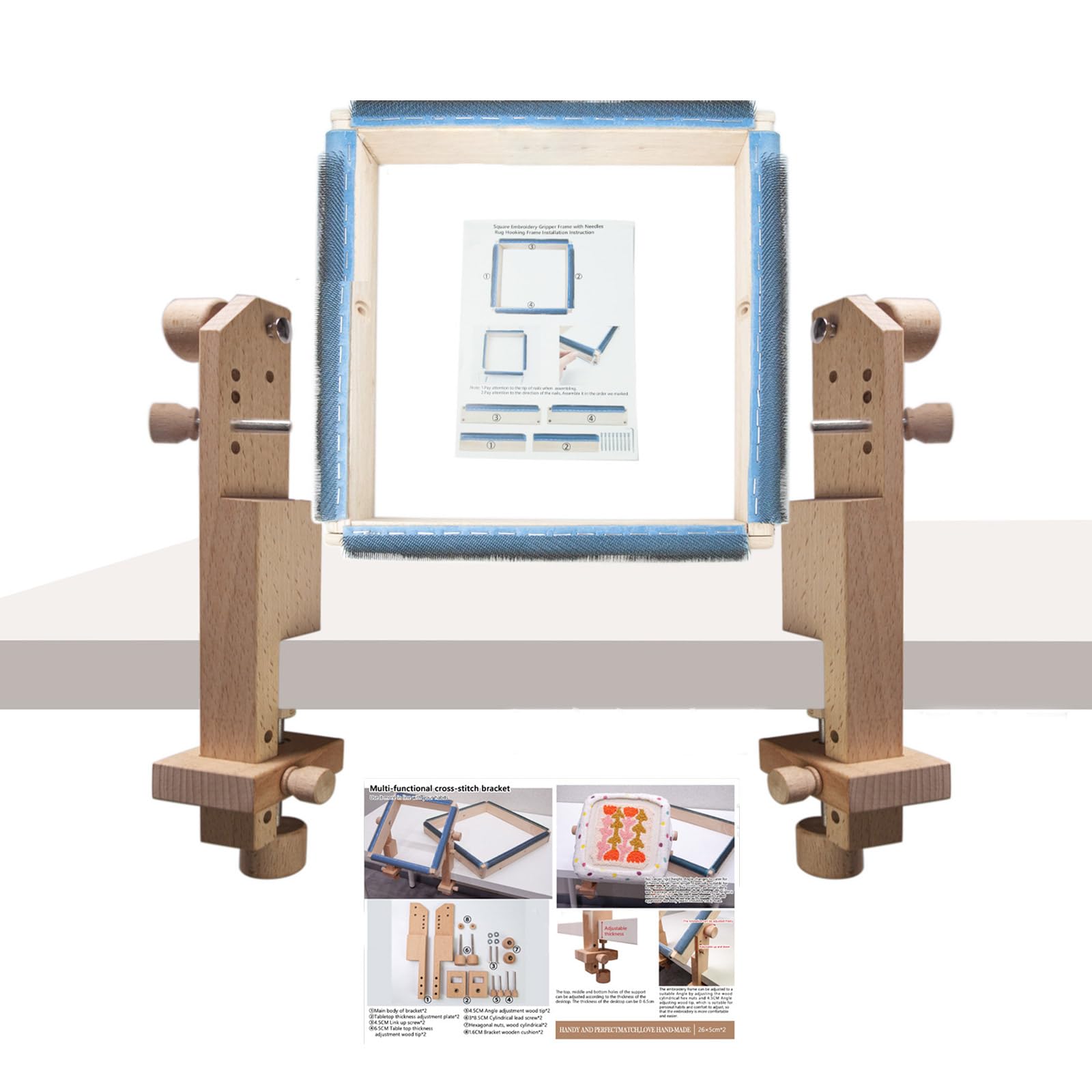 Wood Embroidery Stand for Desk, Handfree Needlework Desktop Stitching with Frame Accessory