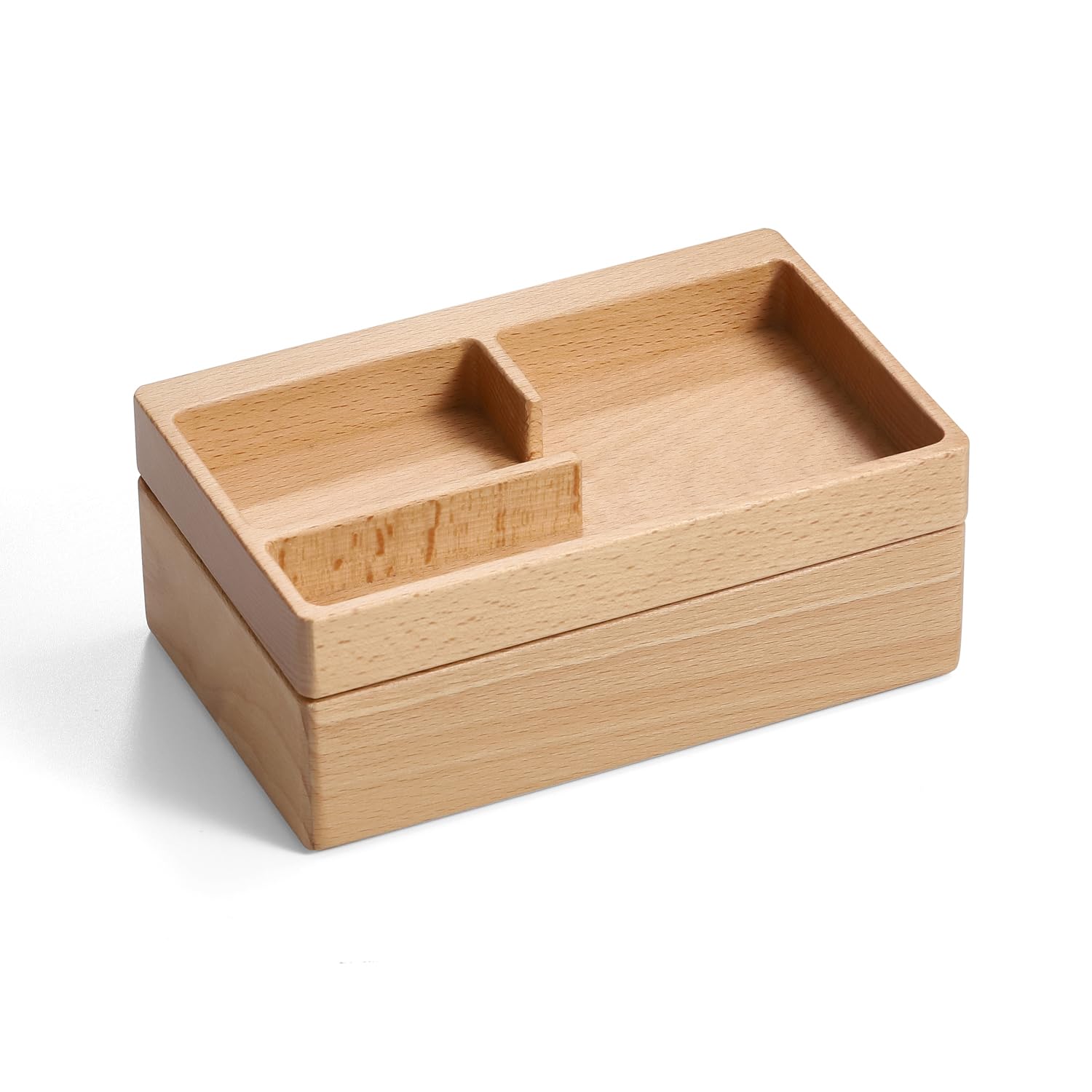 beheart Valet Tray Box, Beech Wooden Storage Box with Magnetic Rotating, Office Desk Daily Supplies Organizer (Beech)