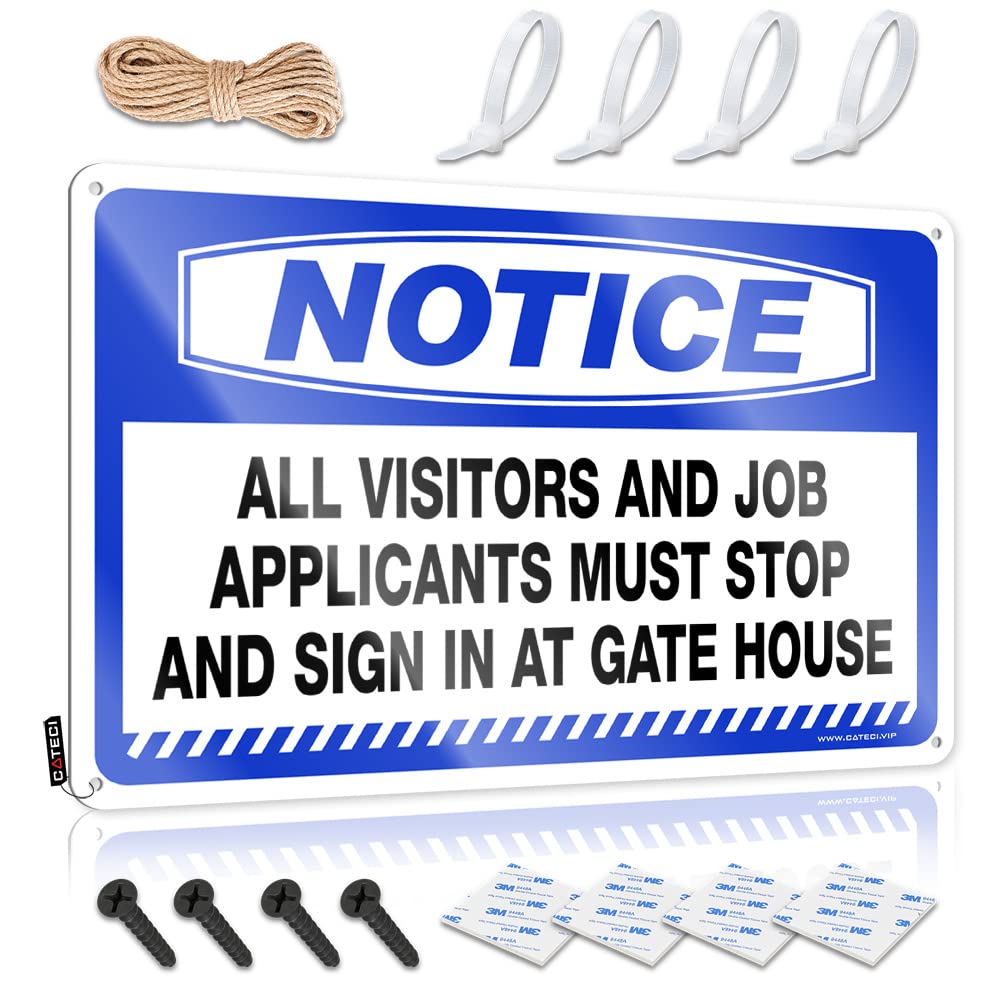 STWNVOITV Tin Bar Signs Notice All Visitors And Job Applicants Must Stop And Sign In At Gate House Tin Vintage Decor Tin Signs Warning(30X40CM)