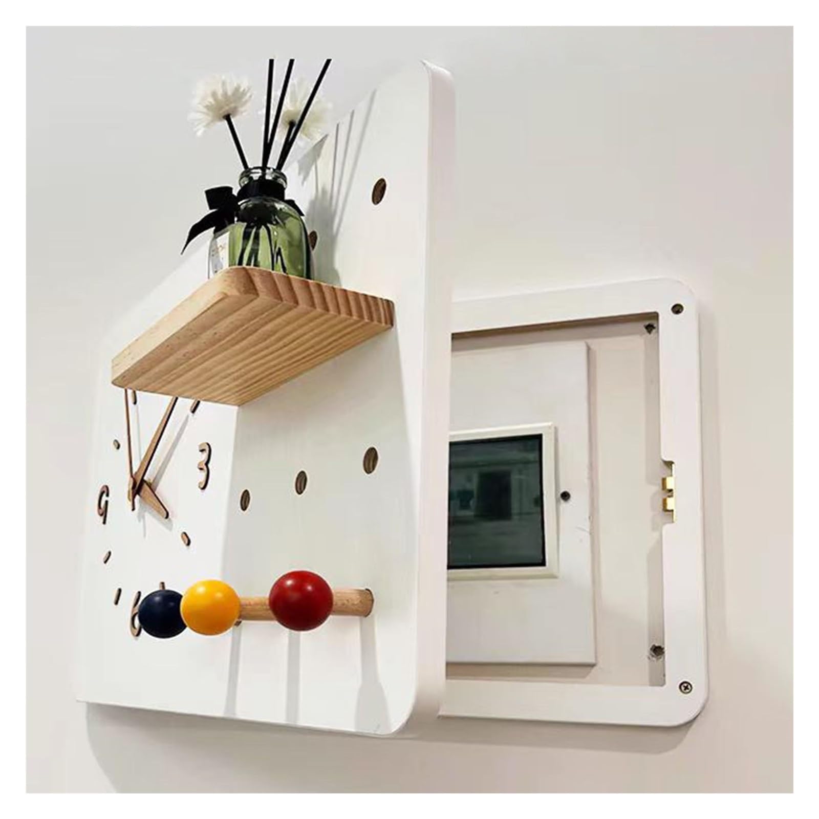 Tapa Cuadro Electrico Decorativo Con Reloj Y Soporte Para Estante, Tapas Decorativas De Madera Para Caja De Fusibles(Blanca,50 * 40cm/19.7 * 15.7in)