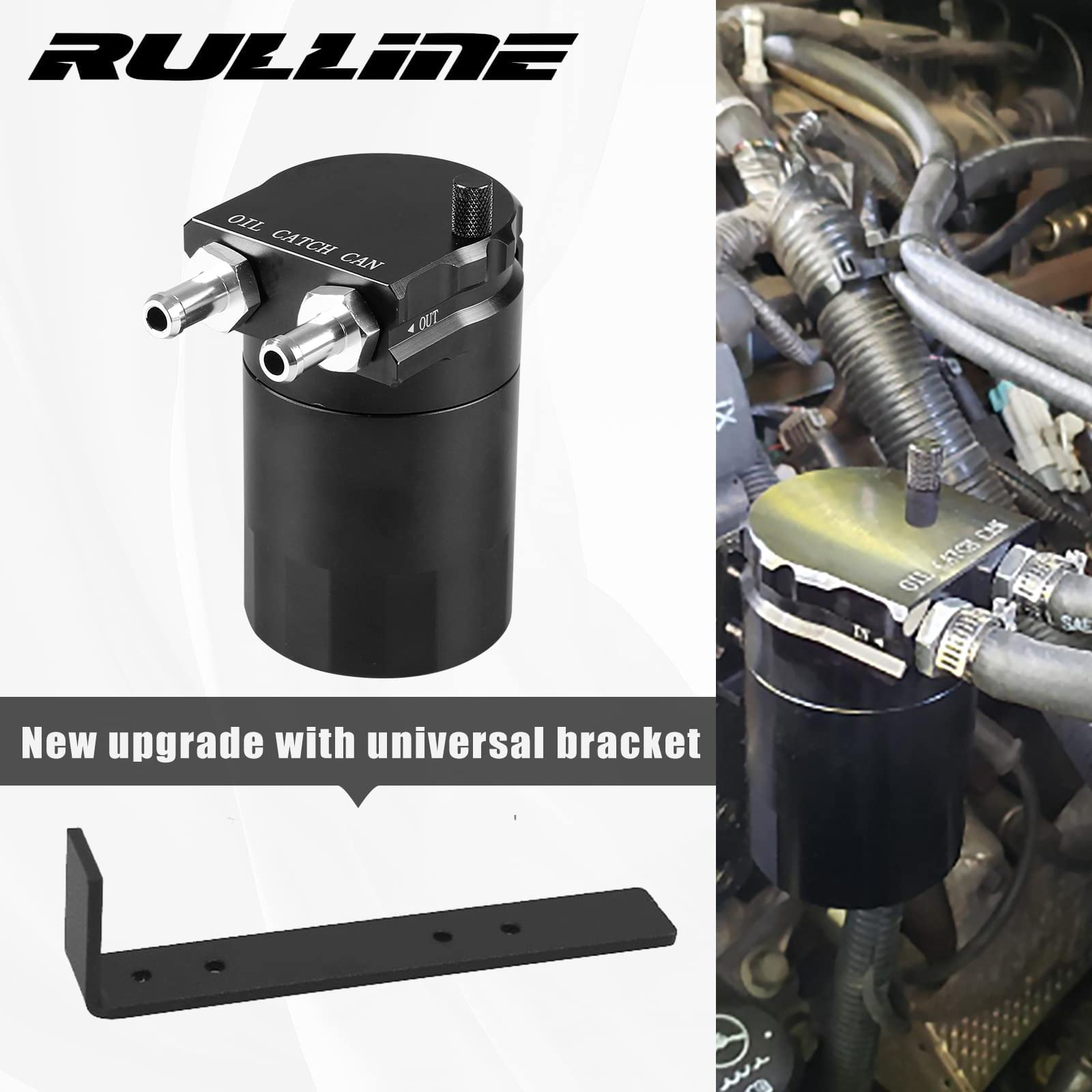RULLINE Uniwersalny zbiornik oleju 350 ml - Polerowany aluminiowy zbiornik na olej 0046, z podstawką - Czarny