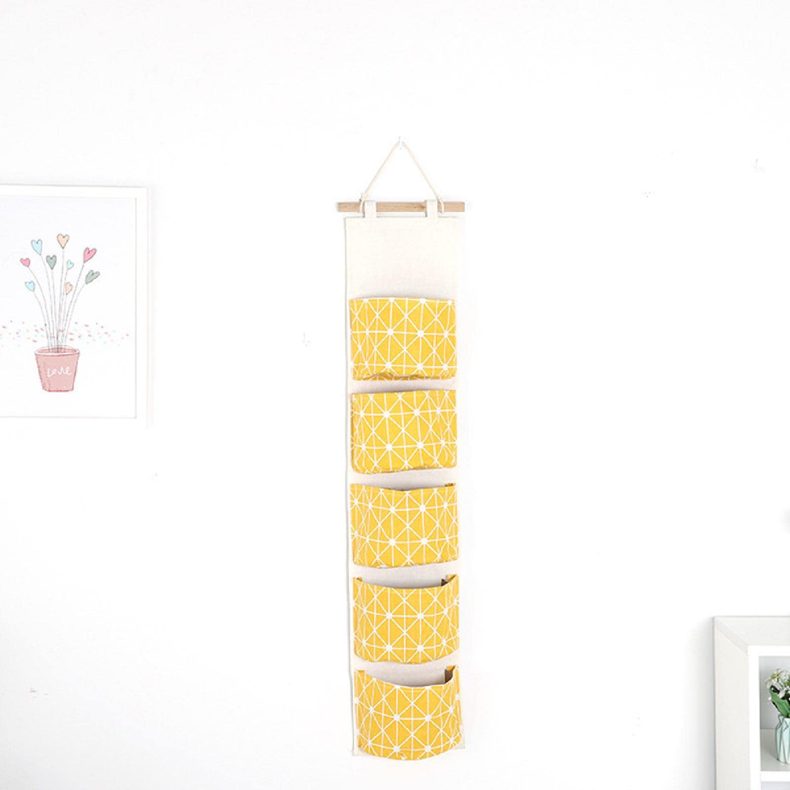 SagaSave Aufbewahrungstasche zum Aufhängen an der Wand, Schrank-Organizer aus Leinen, 5 Taschen, multifunktionale Aufbewahrungstasche für Schlafzimmer, Badezimmer