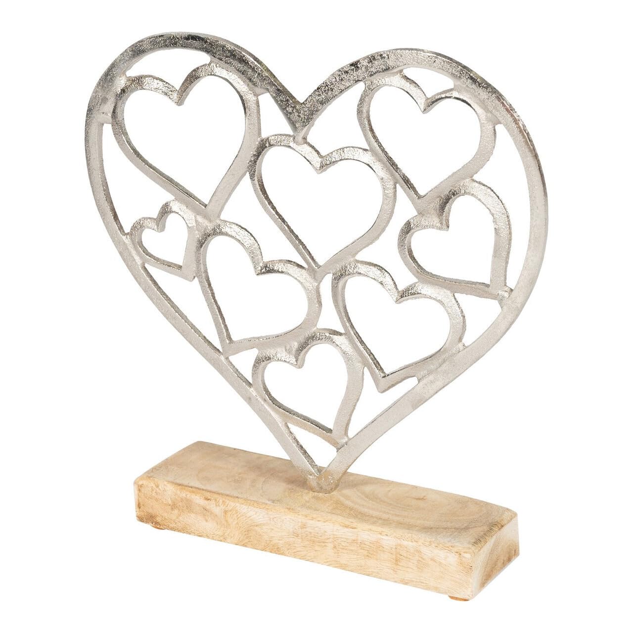 F&G Supplies Beautiful small Polished aluminium 'Heart full of hearts' on a wooden base, sculpture decoration jewellery stand - Image 2