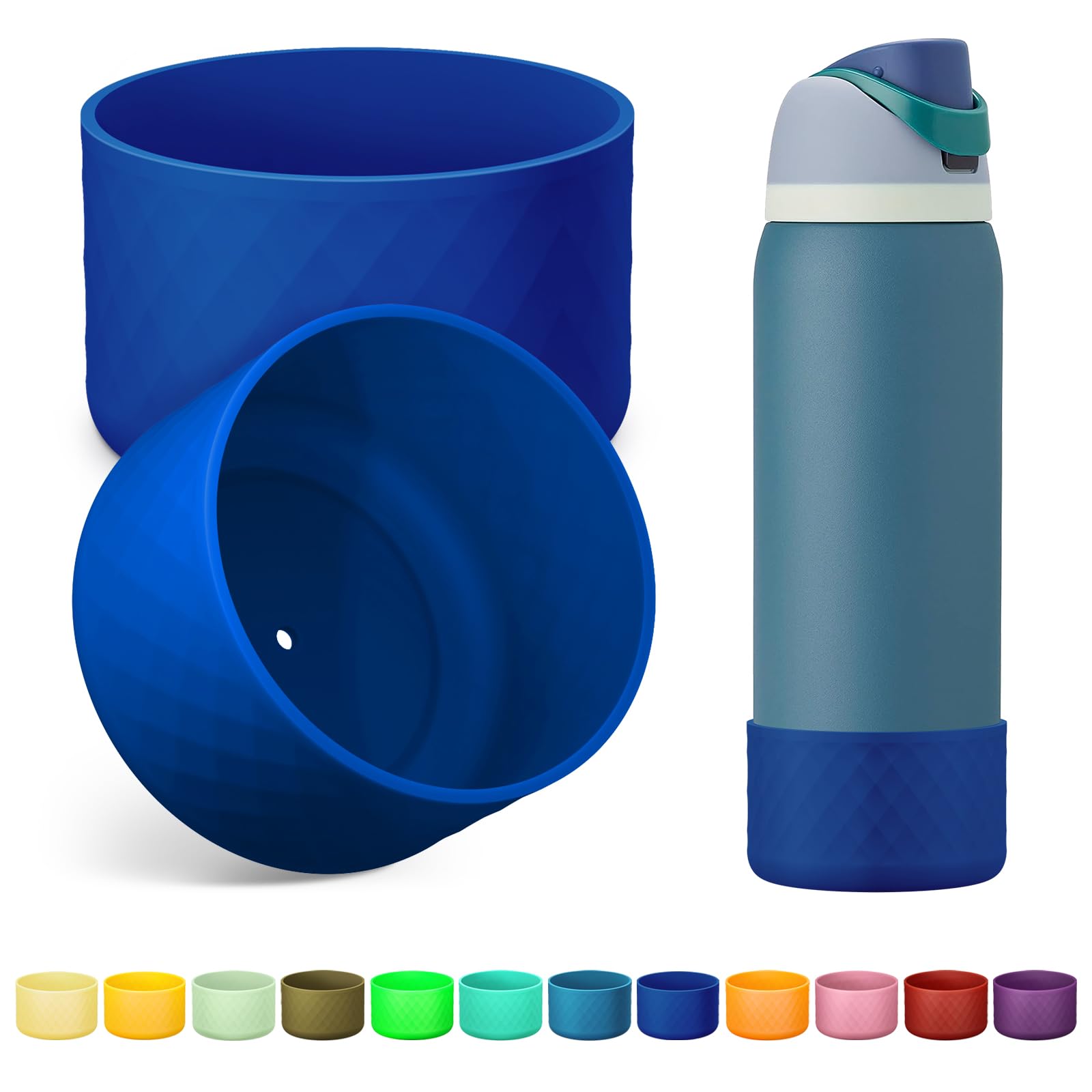 Alwenid 2PCS Silicone Water Bottle Boot for Owala 32 Oz, Anti-Slip Protective Sleeve Bottom Bumper Protector for FreeSip, Twist, and Flip Stainless Steel Water Bottles (Royal Blue)
