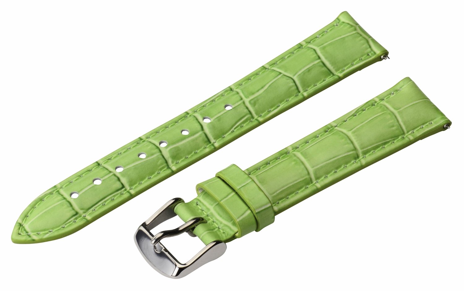 Clockwork Synergy - 2 Piece Ss Leather Classic Croco Grain Interchangeable Replacement Watch Band Strap 12mm - Grass Green - Men Women