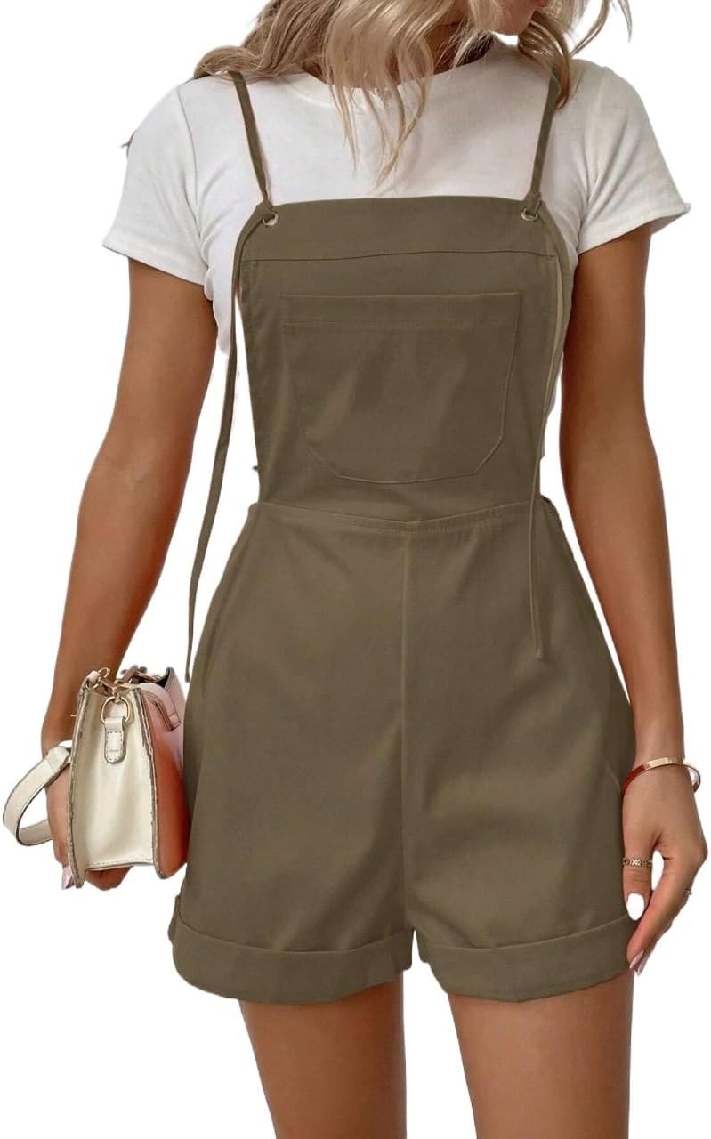 Rompers for Women Summer 2026 Solid Roll Hem Romper Without Tee