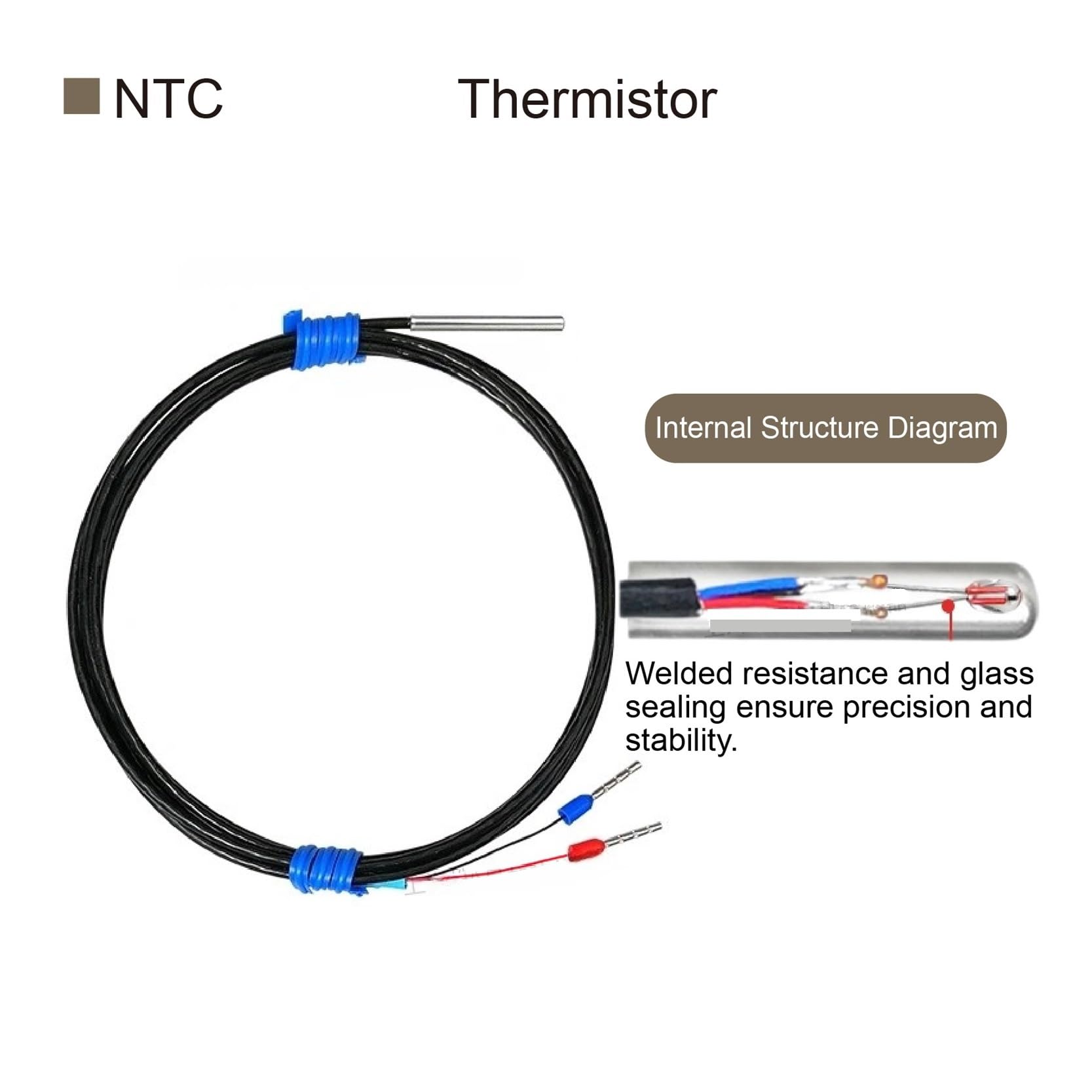 NTC 10K Temperatursensor Wasserdichter Thermistorfühler Ölbeständiger Edelstahl Industrieller Einsatz(50K-2-20-2M)