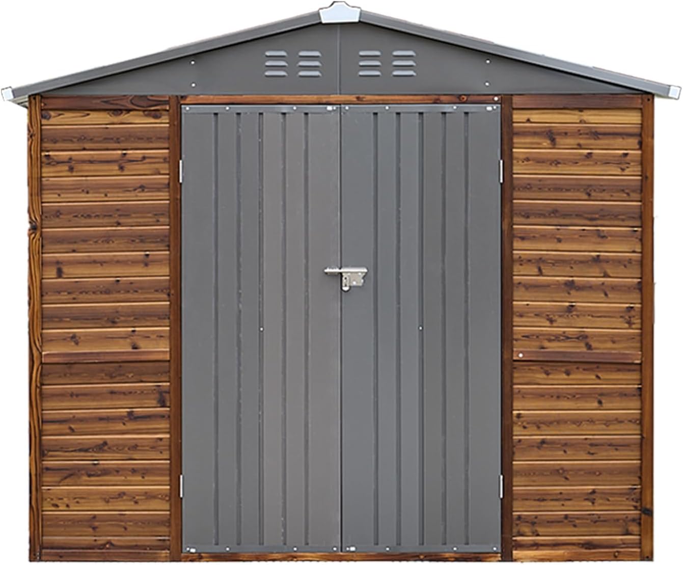 6x8 Ft Iron and Wood Combination Tool Shed with Weather-Resistant Iron Doors and Roof, Easy Assembly for Garden Storage and Outdoor Use