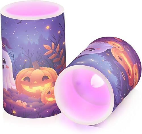 Vista 282 de Velas parpadeantes sin llama, velas LED moradas de mariposa lavanda con temporizador remoto, juego de 2 velas a pilas para San Valentín, boda