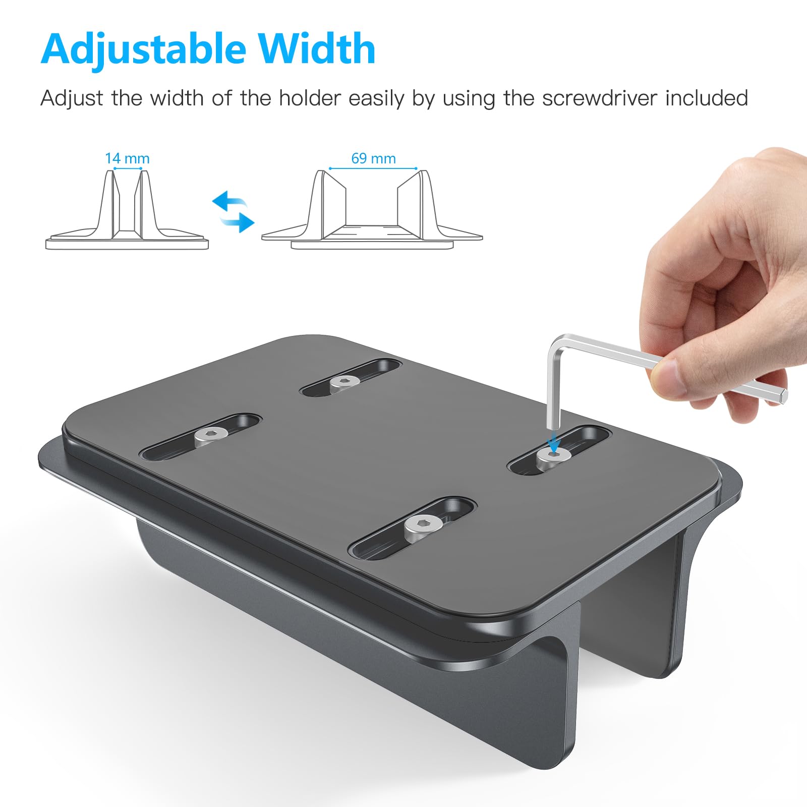 OMOTON Support Vertical réglable en Aluminium pour Ordinateur Portable pour MacBook Pro/Air, etc. (jusqu'à 17,3 Pouces)，Gris