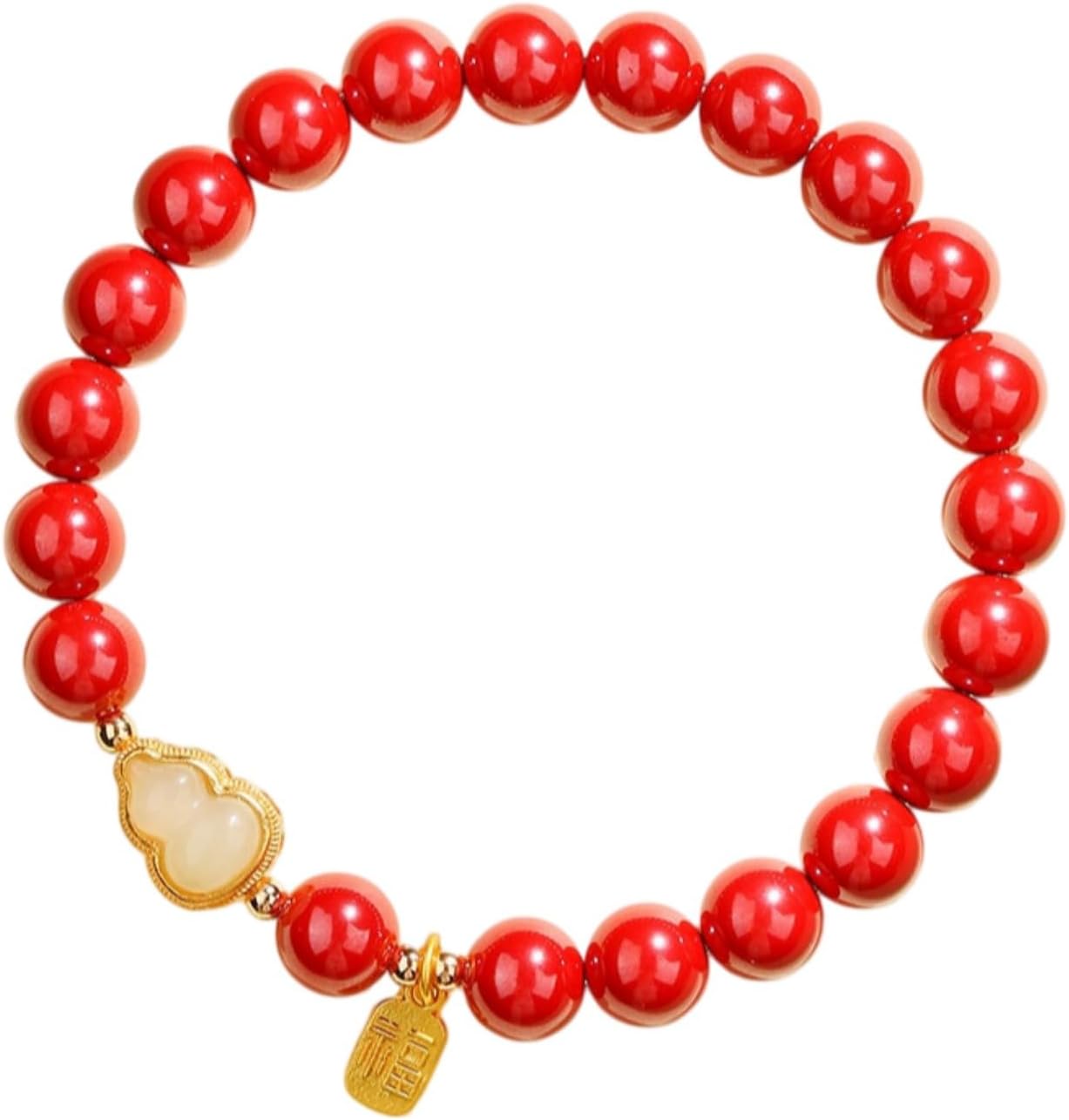 DorkTees (8mm帝王砂) 天然绿檀木手串福禄和田玉 Fengshui Jade Bracelet Lucky Charm 手链男女款葫芦福牌
