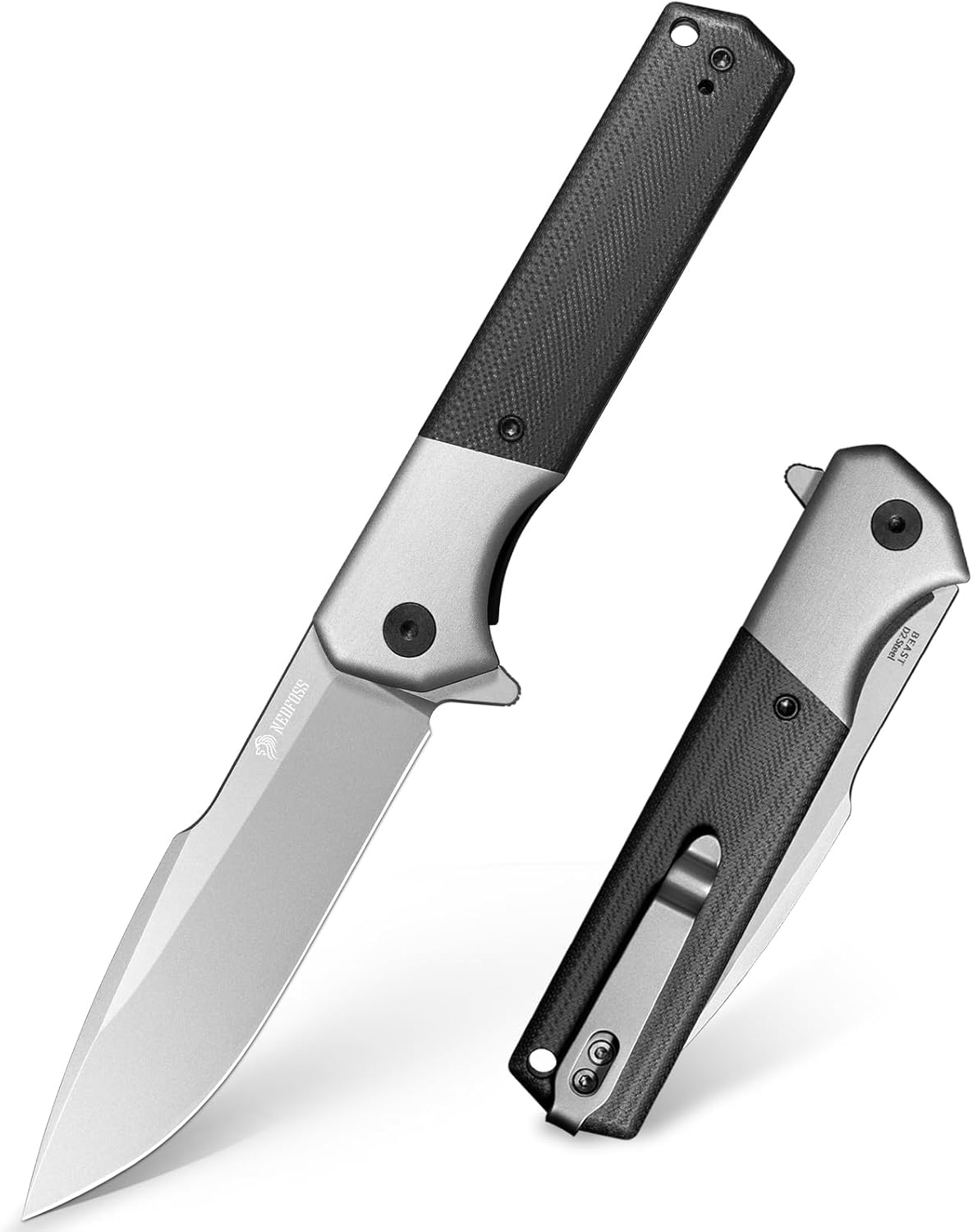 NedFoss BEAST Pocket Knife for Men, 3.42" D2 Steel Tactical Folding Knife, Lightweight EDC Knife with Aluminum Bolster, G10 Handle, Reversible Clip, Gentleman's Knives for Christmas/Birthday/Dad Gifts