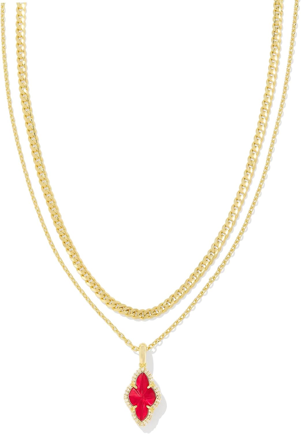 Kendra Scott, Womens, Abbie Pave Frame Multi Strand Necklace, Gold Dark Red Illusion, One Size