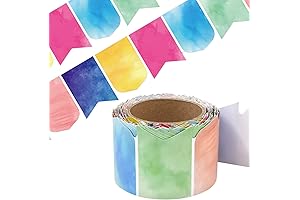 Watercolor Bulletin Board Border - Pennants Die-Cut Scalloped Trim - Back to School Classroom Decorations