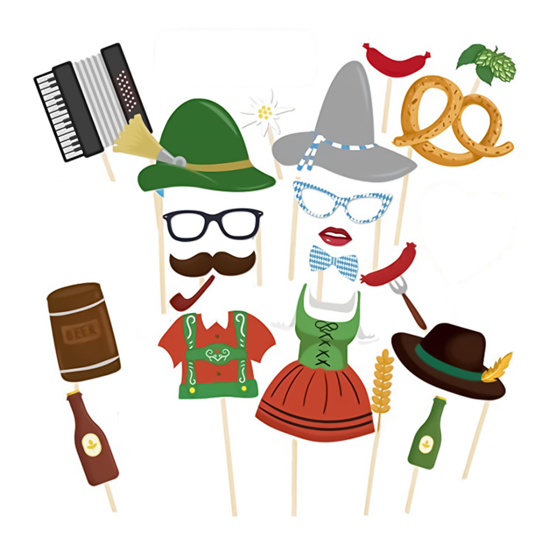 Oktoberfest-Fotoautomaten-Requisiten Set – 25 Teile Mit Stäben | Bier, Wurst, Lederhose & Mehr | Perfekt Für Partys