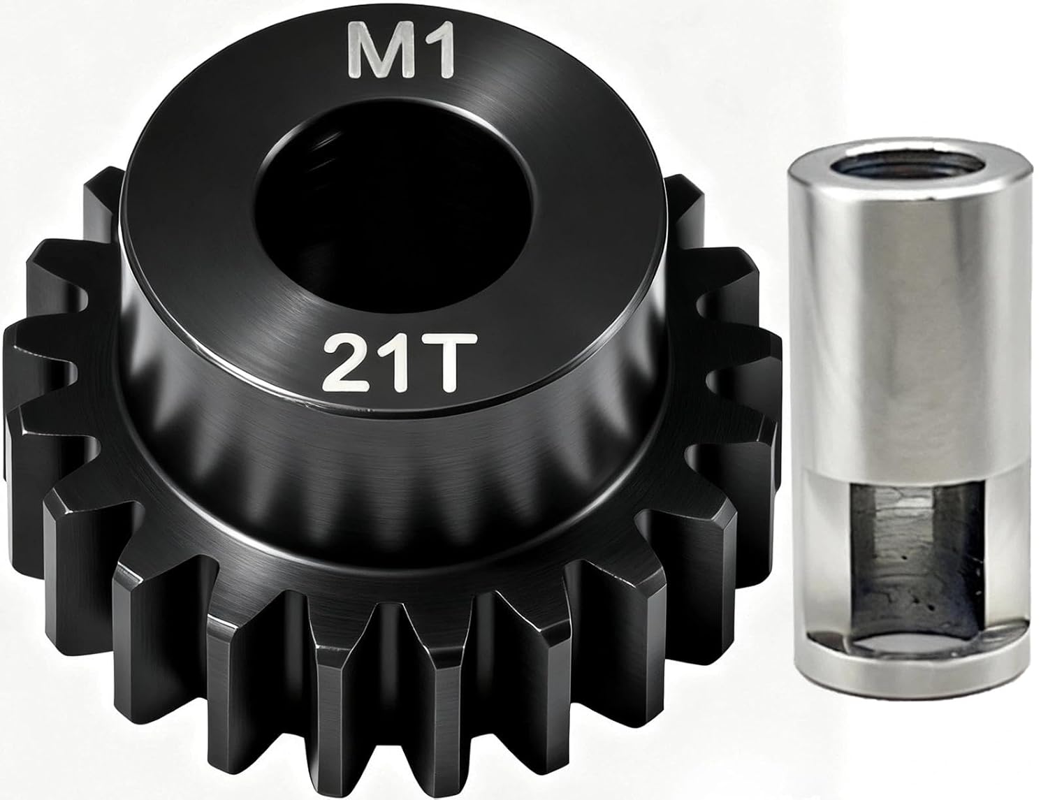 21T M1 8mm Steel Pinion Gear with 8mm to 5mm Adapter Shaft for Traxxas 1/5 X-MAXX 1/10 RC Car Buggy Truck, Available in 14T to 30T Mod 1 Motor Gear for Enhanced Performance and Durability