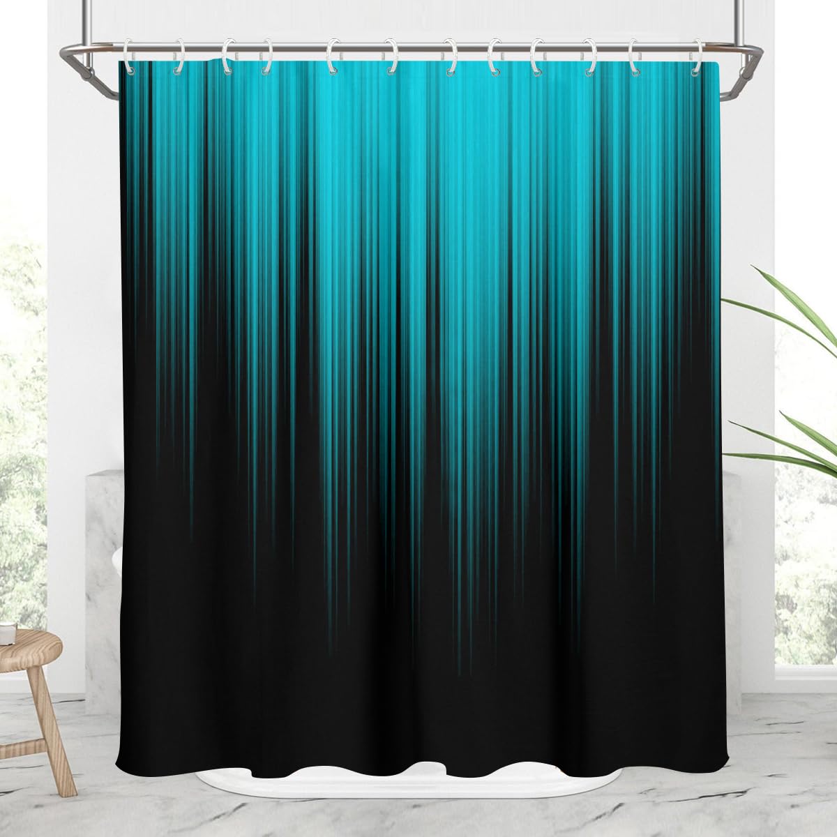 AAtter Teal Shower Curtain Black Modern Gothic Goth Abstract Mens Boy Turquoise Aqua Ombre Blue Cool Anime Masculine Minimalist Dark Home Bathroom