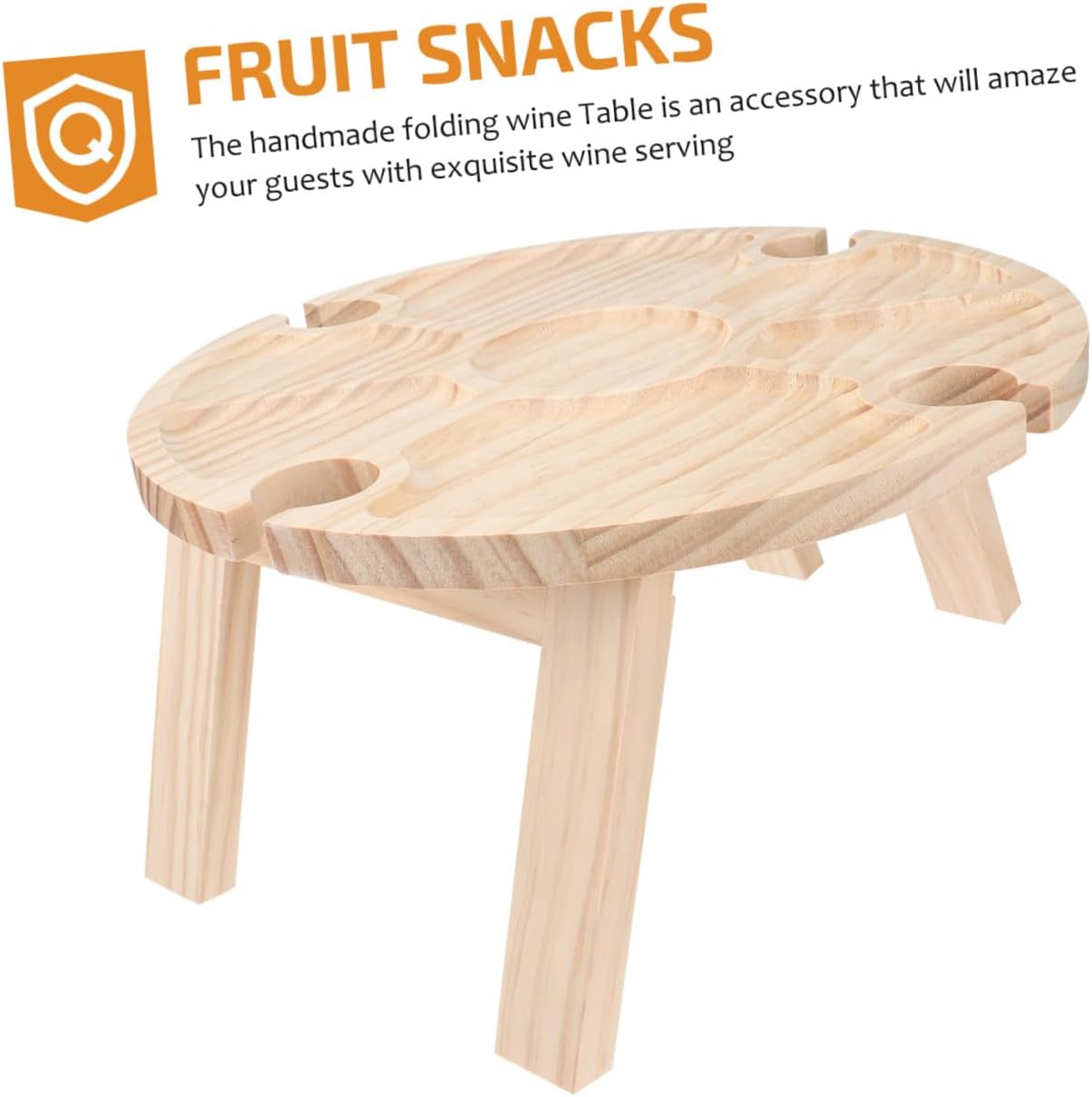 Portable Wooden Picnic Snack Table for Outdoor Camping and Beach Use, Round Serving Desk with Glass Holder, Lightweight and Foldable Wood Table for Travel and Barbecue