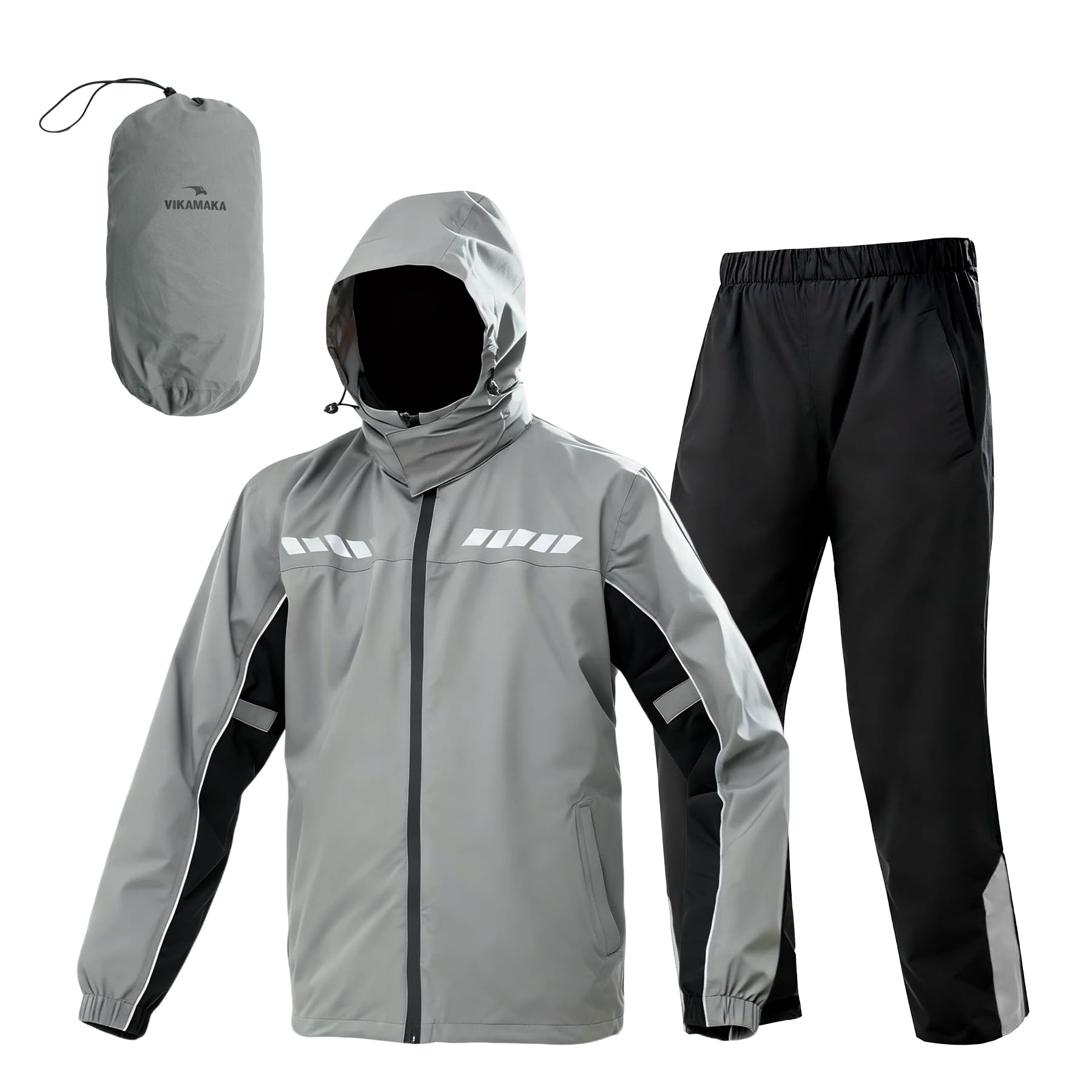 Waterproof Motorcycle Men's Rain Suit, Breathable Lightweight Hooded Reflective Rain Gear, Rain Jacket and Pants for Men