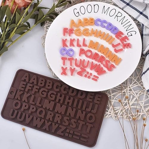 Miniatura 3 de Moldes de silicona para chocolate con letras del alfabeto, 2 moldes antiadherentes para fondant, perfectos para decoración de pasteles, fiesta de