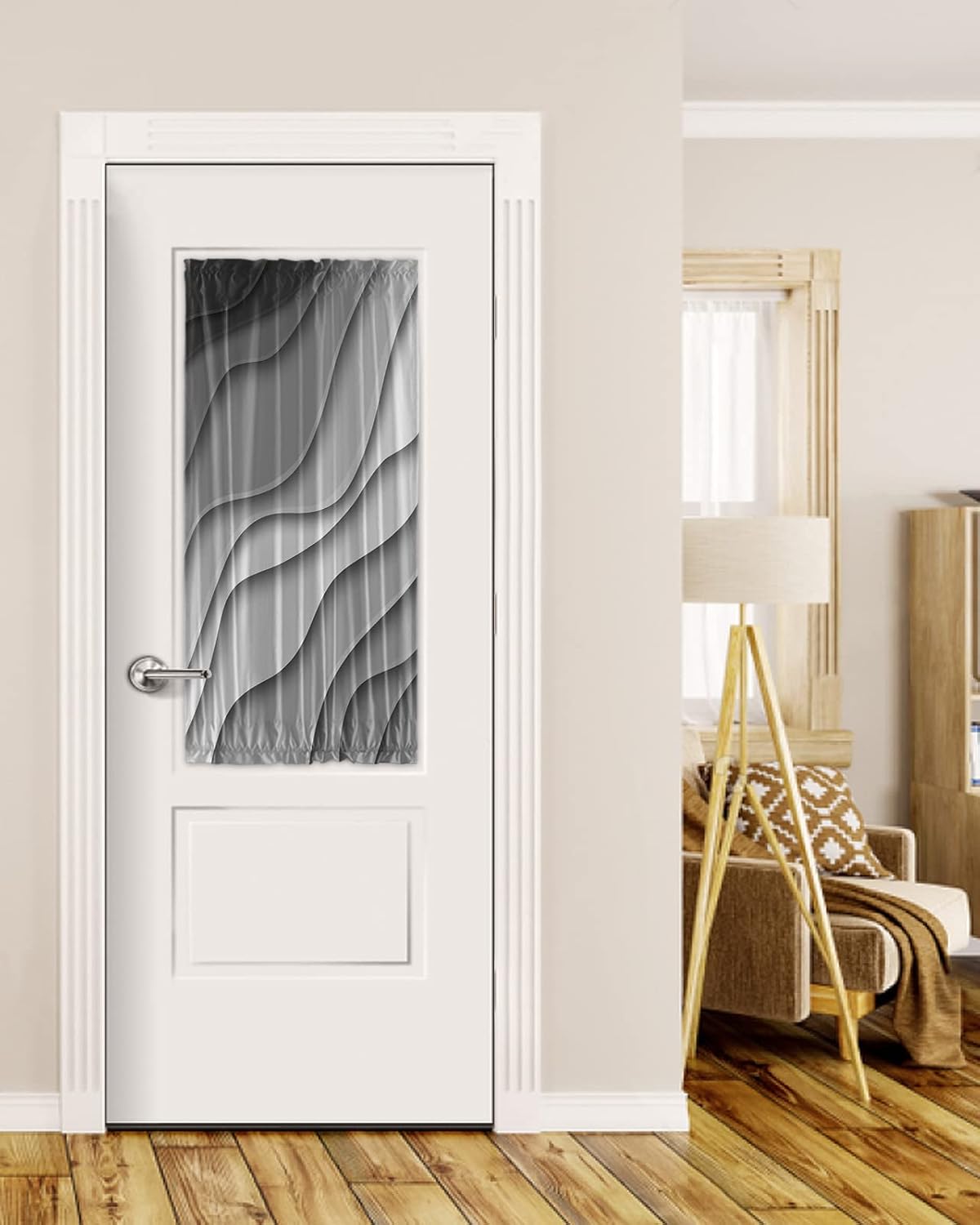 Blackout Door Curtains for Doorway Privacy, Black and Gray French Door Curtain Thermal Insulated Curtains for Front Door Rod Pocket Glass Door Panel 54x72in Ombre Abstract Geometric Beach