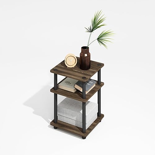Miniatura 15 de Furinno Turn-N-Tube Mesa auxiliar multiusos de fácil montaje, mesa auxiliar, mesa de sofá, mesita de noche, tubos redondos, color espresso