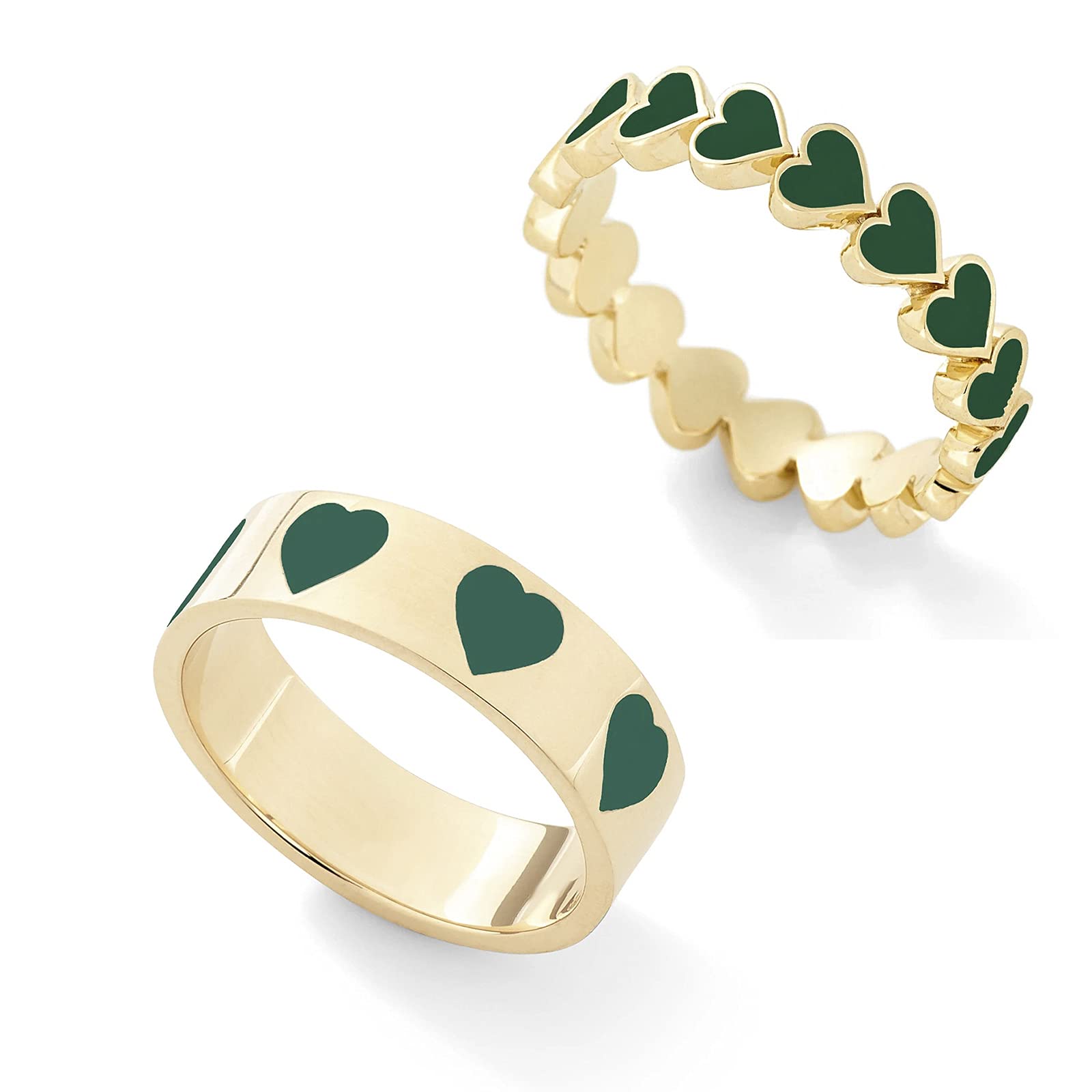 caiyao2 Pcs Colorful Enamel Cute Sweet Heart Plain Stackable Finger Ring Gold Band Rings Set Friendship Wedding Valentine's Day Festival Jewelry for Women Teens