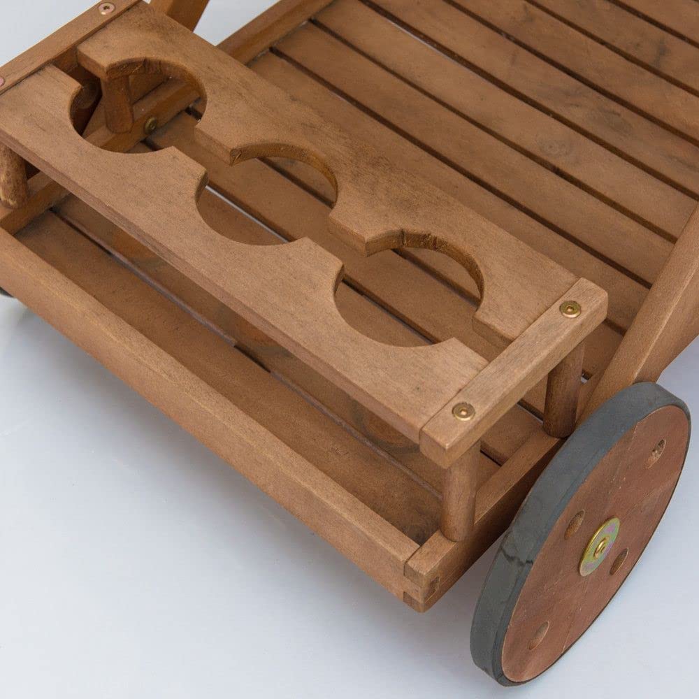 Carrellino in Legno di Eucalipto Amalfi – Carrello Portavivande da Portata, carrellino con Ruote Portabottiglie con Vassorio, Marrone, 69x52xh.75 cm