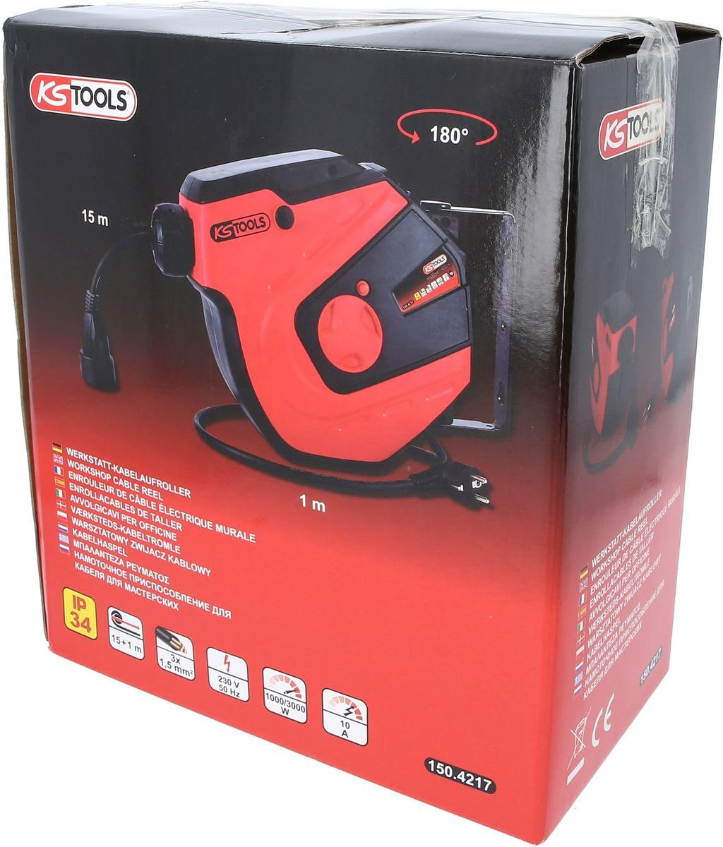 KS Tools 150.4217 Enrollacables de taller, 15m, 1,5mm²