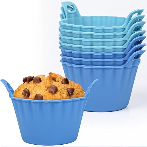 Miniatura 10 de Koluti Juego de 4 tazas de silicona reutilizables para hornear, molde antiadherente para muffins y cupcakes con doble asa, sin BPA, pequeños forros