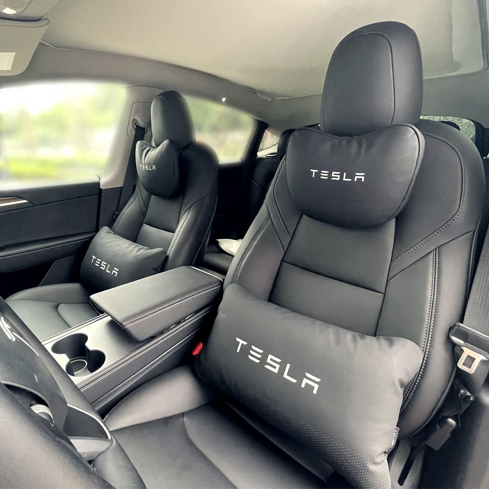 Photo 1 of TESBEAUTY Tesla Lumbar Support Pillow 1 Pack Uniquely Designed For Tesla Model Y/3/X/S Lower Back Support Cushion Camping Pillow Genuine Leather Black