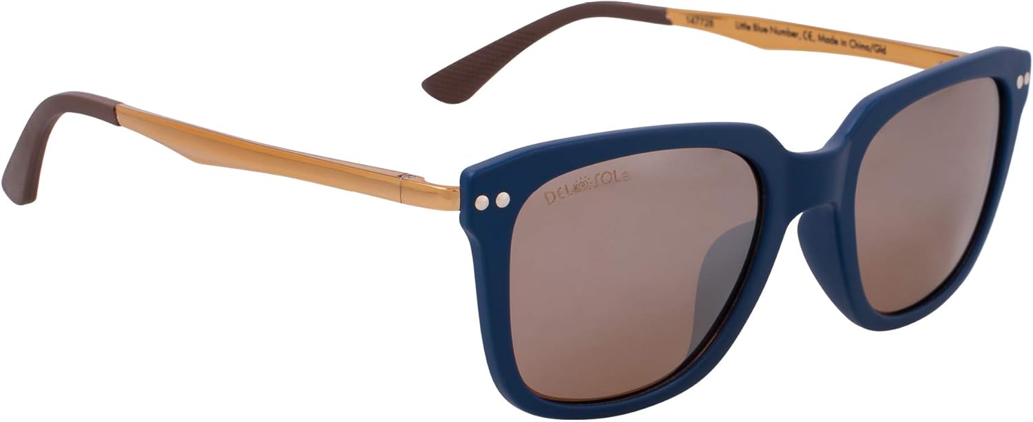 Del Sol Solize Color-Changing Unisex Sunglasses - Little Blue Number - Changes Color from Blue & Silver to Gold in the Sun - Polarized Pro, Mirrored Lens, 100% UVA/UVB Protection