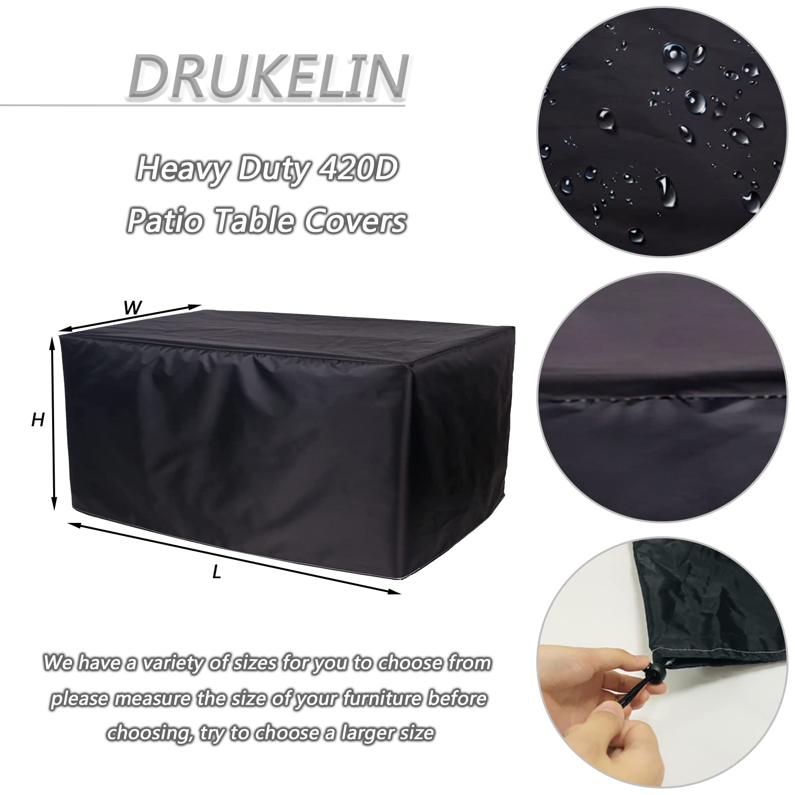 Fundas para muebles de patio al aire libre, 190 x 135 x 90 cm, impermeables, resistentes al viento y al protector solar, para mesa rectangular y sofá, juego de protección 420D contra la lluvia, la