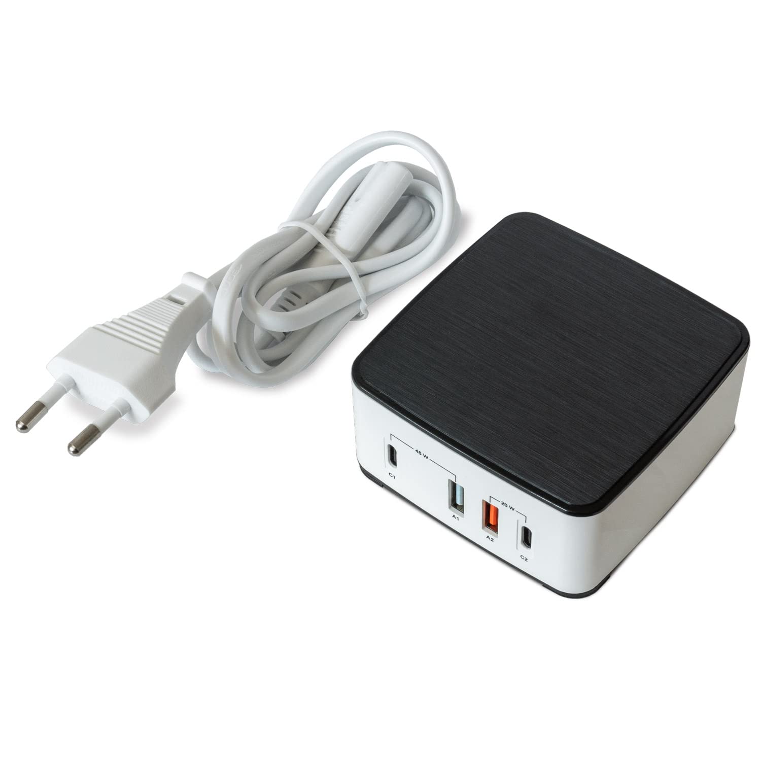 FeinTech NLG00165 - Caricatore USB C multiplo a 4 porte, 65 W (45 W + 20 W), alimentatore USB con 2 X USB-C PD e 2 X USB-A QC 3.0, ricarica USB per laptop, MacBook, tablet, iPad, telefono cellulare