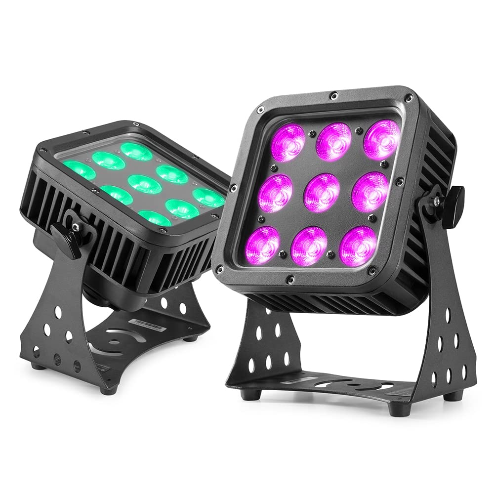 BeamZ StarColor72 Outdoor LED Wall Washer Light Kit - 2X IP65 RGBW Architectural Floodlights, 9X 8W LEDs, DMX Control, Weatherproof Outdoor Lighting System for Buildings & Displays